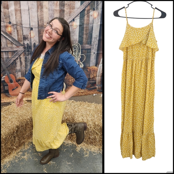 Arizona Jean Co yellow dress with white polka dots - Picture 1 of 4